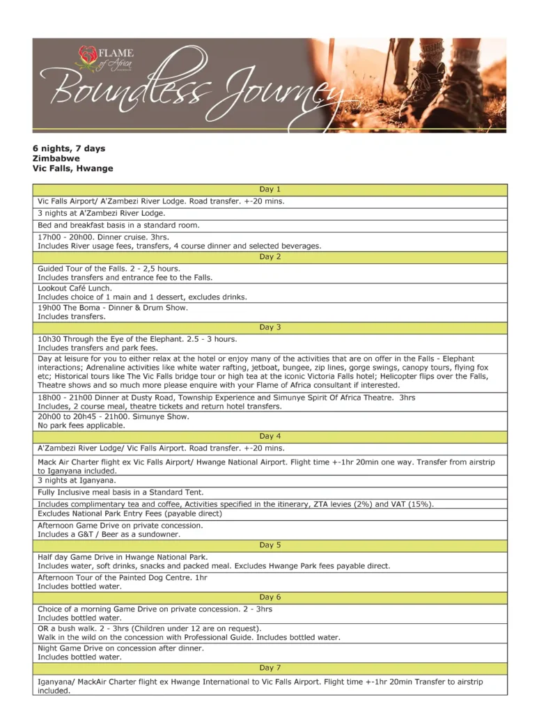Flame of Africa | Boundless Journey - Falls & Hwange
