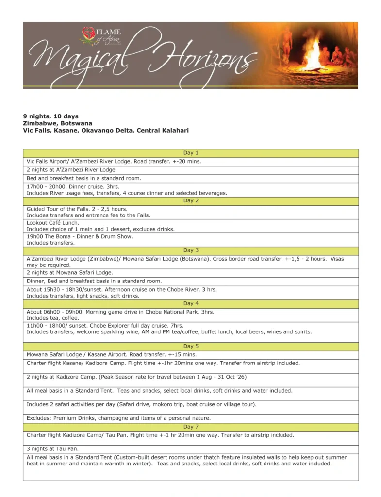 Flame of Africa | Magical Horizons - Falls, Chobe, Delta & Kalahari